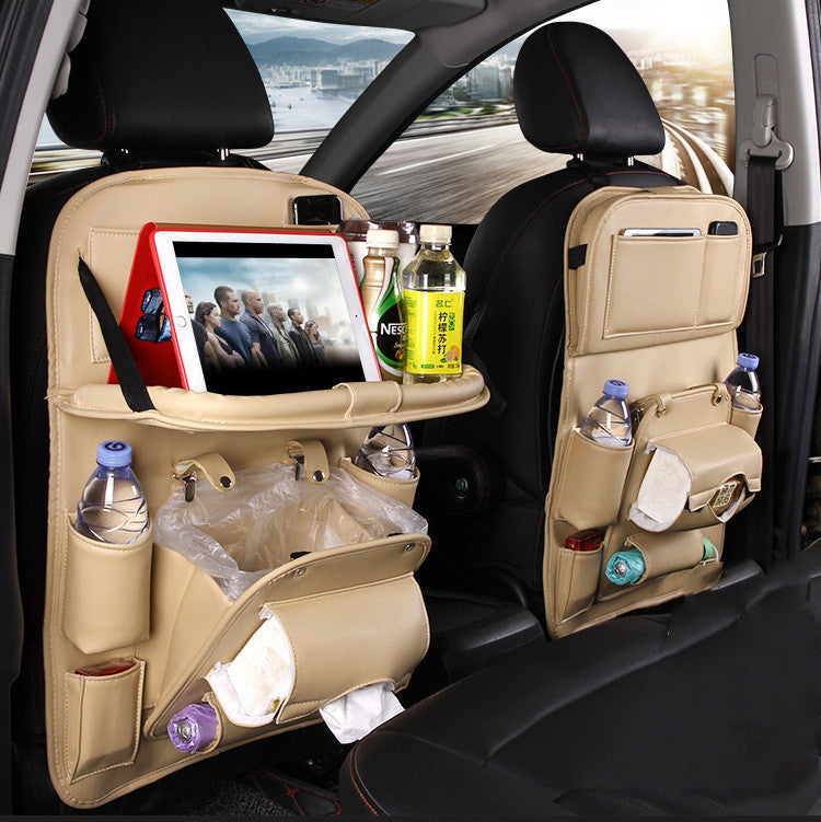Seat BPU Leather Car Storage Bag Multifunctionack Tray Hanging Bag Waterproof Car Organizer Automotive Interior Accessories