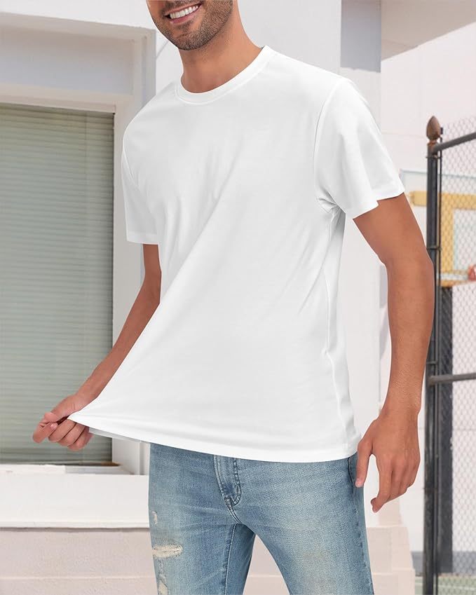 Neat White Basic Crewneck Short Sleeve Water RepeCotton Polyester llent Tops T Shirts Tee For Men